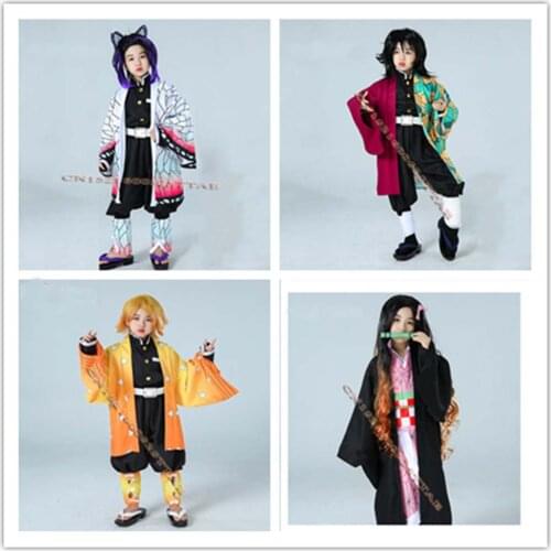 Anime Kimetsu No Yaiba Demon Slayer Kids Cosplay Kochou Shinobu Costume Kimono Girls Women Uniforms Cosplay Costumes Clothes