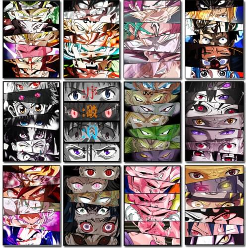 Anime Naruto One Piece Luffy Dragon Ball Poster Character Eyes Canvas Painting Mural Wall Picture Living Room Cuadros Decoration