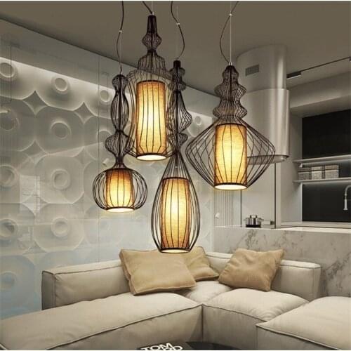 Large Black Bird Cage Cloth Art Pendant Lights Industrial American Bedroom Restaurant Living Room Birdcage Hanging Lamp Fixtures
