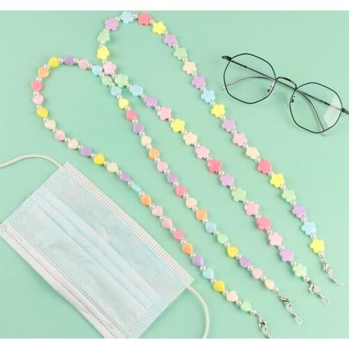 Candy Color Acrylic Crystal Glasses Chain Neck Strap Love Star Bear Beads Chains Eyeglasses Necklace Metal Sunglasses Cord Gifts