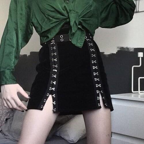 Gothic Black Velvet Mini Pencil Skirt Punk Sexy Slim All-Match Skirts Y2K Aesthetic Streetwear Party Night Club Wear