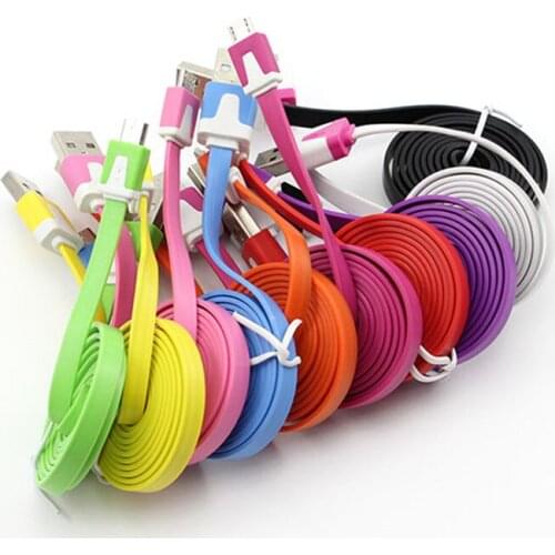 Colorful 1m 2m 3M Micro V8 5pin flat noodle usb data charging cable for Samsung S4 S6 S7 HTC LG