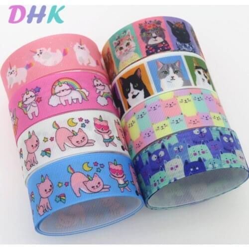 DHK 50yards cat Printed Grosgrain Ribbon Accessory Hairbow Headwear Decoration DIY Wholesale OEM S1282