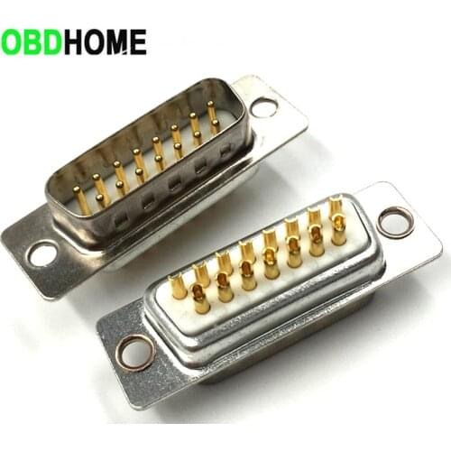 Double Row DB15 Pin Male Socket Welded Plate Type Gold-plated 15P Core Plug for Car Truck Repair Tool OBD Adapter Cable DB 15PIN