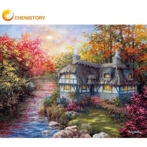 CHENISTORY 40x50cm Frame House In Mountain Landscape Painting By Numbers Kits For Adults Handmade DIY Gift Home Wall Artcrafts