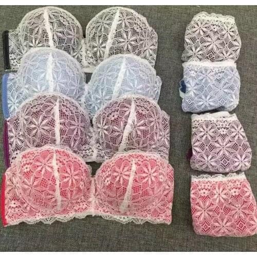 Women Super Boost Push-up Lingerie Set Floral Embroidery Lace Women Bra Panty Hot Sale Brassiere Comfy Half Cup Underwear DN