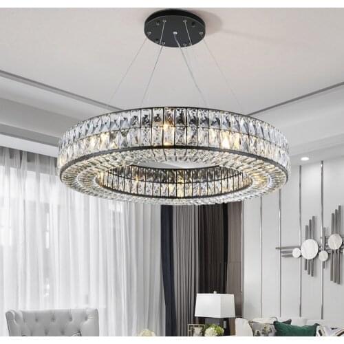 Round Modern Chandelier for Dining Room Crystals Black Lights Kitchen Island Led Chandeliers In The Living Room Bedroom