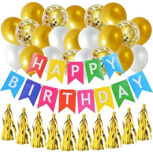 27pcs/lot Happy Birthday Letter Banner Glod Silver Confetti Latex Balloons Baby Shower Birthday Party Decoration Globos Supplies