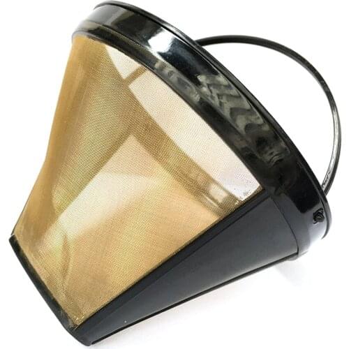 New Reusable Coffee Filter 10-12 Cup Cone-Style Coffee Maker Machine Gold Mesh Handle Tool Paperless Portable Coffee Strainer