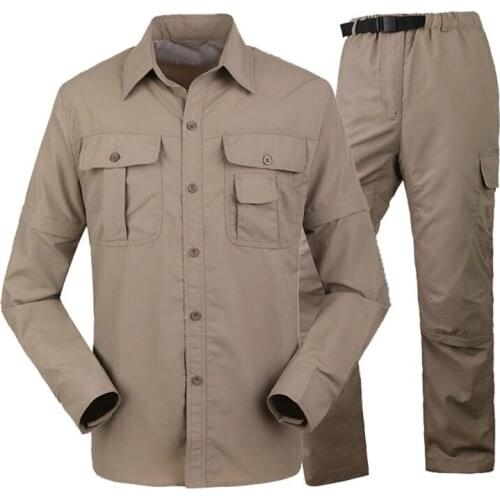 Mens Shirt Military Quick Dry Shirt Men Tactical Clothing Outdoor Camping Hiking Shirts Long Sleeve Removable Shirts