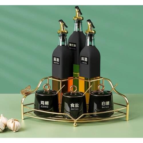 Luxury Ceramic Seasoning Pot Set Kitchen Organizer Jar With Holder Condiment Spice Jars with Oil Bottle Set Kitchen Storage