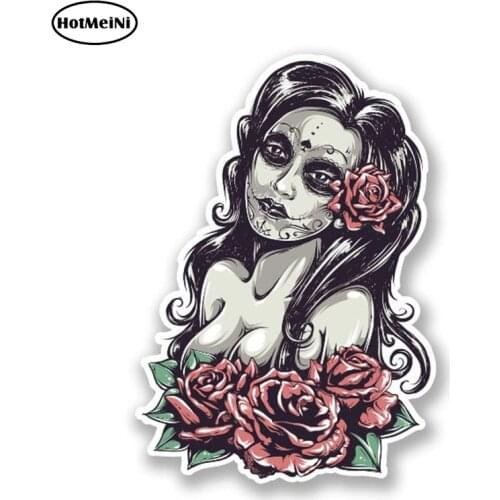 HotMeiNi 13cm x 8cm Sugar Skull Woman Rose Face Lady Girl Zombie Laptop Car Sticker Window Waterproof Car Styling Vinyl Decal