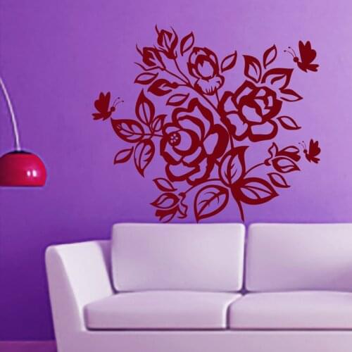 Rose Butterflies Flowering Blossom Wall Decals Stickers Self Adhesive Vinyl Art Wall Sticker Home Decor For Bedroom