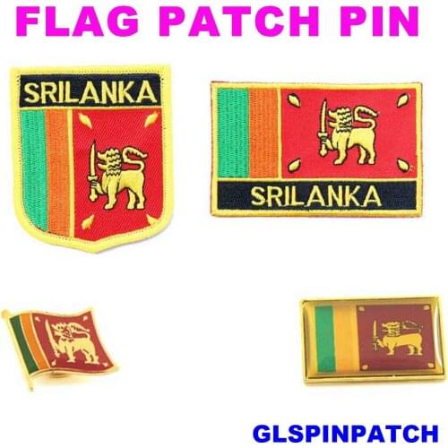 Sri Lanka FLAG Patch Rectangle Lapel Pin iron-on embroidered applique Hook Loop Badge