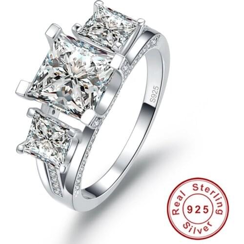 New 925 Sterling Silver Luxury Wedding Anniversary Engagement Ring 2.5 Ct Jewelry 3 Stones Anillos Mujer Silver Ring