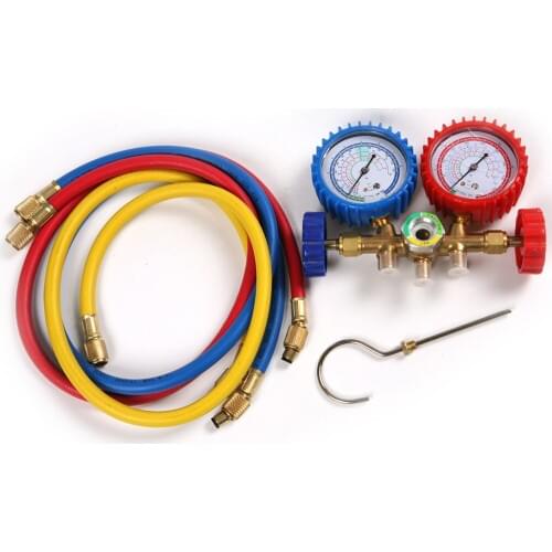 New A Set R134A R12 R22 R502 AC Manifold Gauges Double Valve with 3 Colors Hoses for Household Auto A/C Air Conditioner Tool