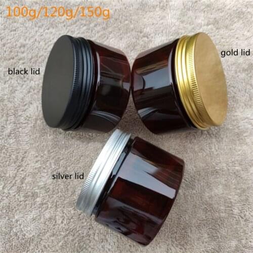 Wholesale 100g/120g/150g Brown Plastic Jar Cream Jar With Aluminum Lid Plastic Storage jar PET Container Empty Food Packing Cans