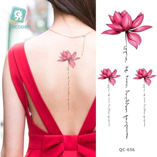 Rocooart 1pcs Hot Red lotus flower Water Transfer Tattoo Stickers Back Waist Women Art Temporary Tattoo Girl Sexy Flash Tatoos