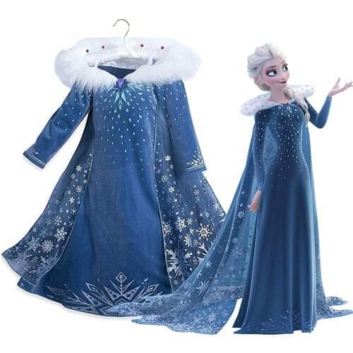 Disney Frozen Elsa Dress Princess Party Vestidos Cosplay Girl Clothing Snow Queen Print Birthday Princess Dress Kids Costume