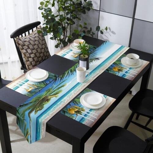 Beach Coconut Tree Wave Sky Table Runner Table Mats Cover For Home Wedding Banquet Festival Party Catering Hotel Decoration