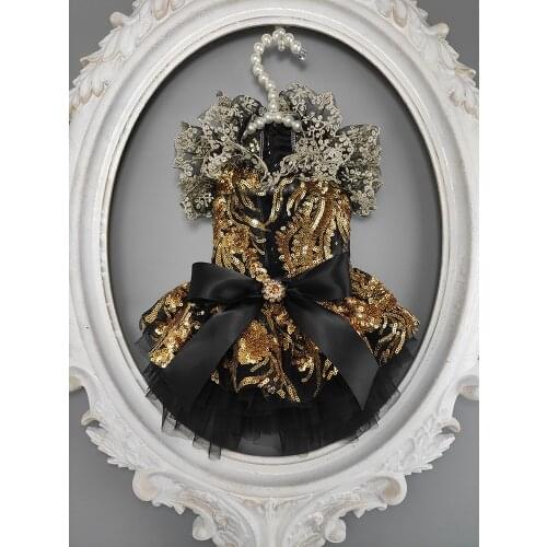 Handmade Dog Clothes Luxury Gold Sequin Phoenix Tulle Skirt Pet Dress Evening Dancing Party Tutu Cat Sexy See-Through Apparel