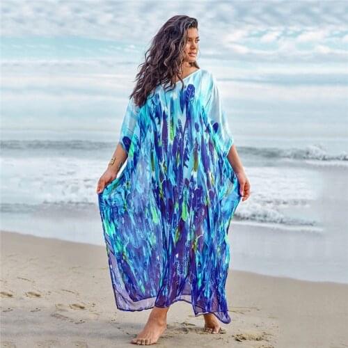 Saida De Praia 2020 Bikini Pareo Swimwear Coverup Plus Size Long Cover Up Tunics Sarong Womens Swimsuits Beach Dress Tunic Blue