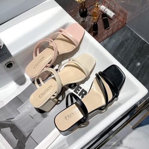 Fashion 2021 Summer Newly Sandals Women Set Foot High Heels Sandals Narrow Band Square Head Open Toe High Heel Slippers