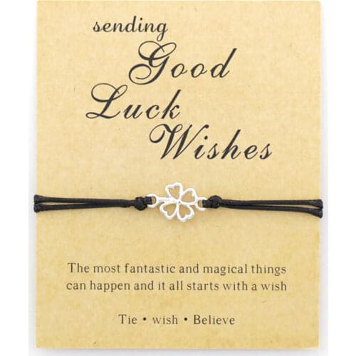 Lucky Shamrock Wish Bracelet Good Luck Four-leaf Clover Fortune Charms Bracelets for Women Men Friendship Gift Lucky Jewelry
