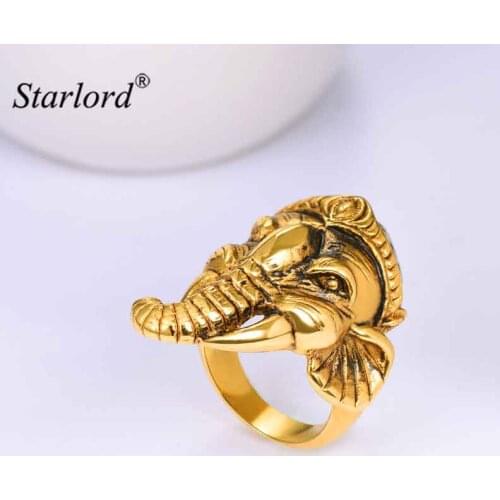 Ganesha Elephant Ring Gold/Black Color Size 7/8/9/10/11/12 Stainless Steel Buddhism Jewelery Good Luck Ring For Men GR2942