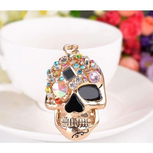 Rhinestone-Crystal Skull face Keychain Enamel-skeleton head Pendant Keyring Jewelry key chains ring Gift Halloween Gift