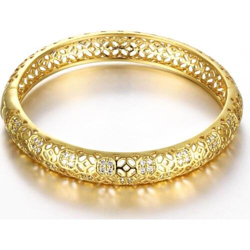 Wedding Bangle Yellow Gold Filled Fashion Womens Openable Bangle Bracelet Paved Zircon