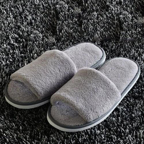 New Women Winter Warm Slippers Coral Velvet Plush Slippers Non-disposable Home Hospitality Slippers Flat Indoor Home Shoes Gray