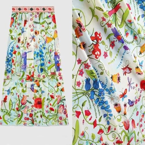 100x135cm Fashion Week Flower Print Imitate Double Crepe Polyester Fabric For Woman Girl Summer Dress Blouse DIY Sewing