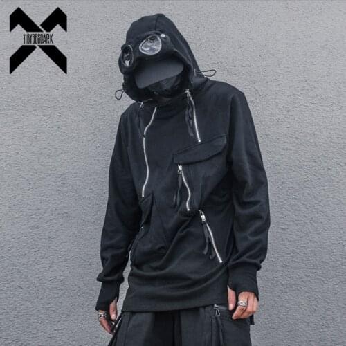 Techwear Harajuku Hoodie and Sweatshirt Men Zipper Multi-pocket Cotton Pullover Hip Hop Streetwear Black Tactical Clothing WB225