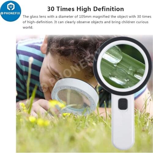 30X 12LED Illuminated High Magnification Magnifying Glass Lens Magnifier Reading Magnifying Glass Phone Repair Jewelry Loupe