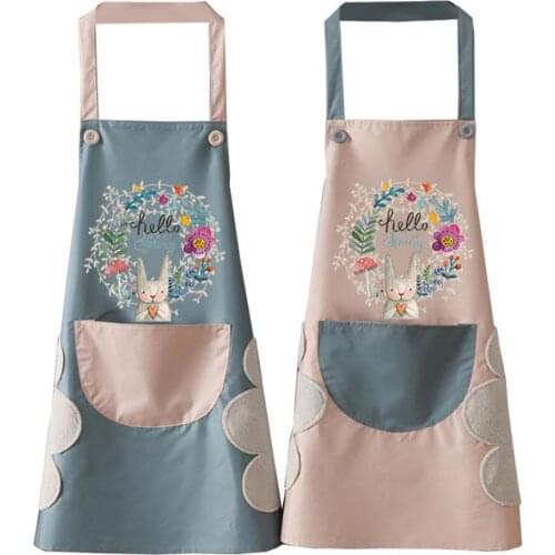 Wipeable Waterproof Oil-Proof Cartoon Wreath Rabbit Kitchen Nail Shop Apron For Work Home Cleaning Tool