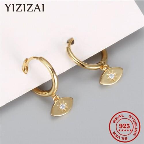 YIZIZA Small Luxury Hoop Earrings 925 Sterling Silver Zircon Earrings Round Silver Gold Color Eye Hoop Earings Fine Jewelry