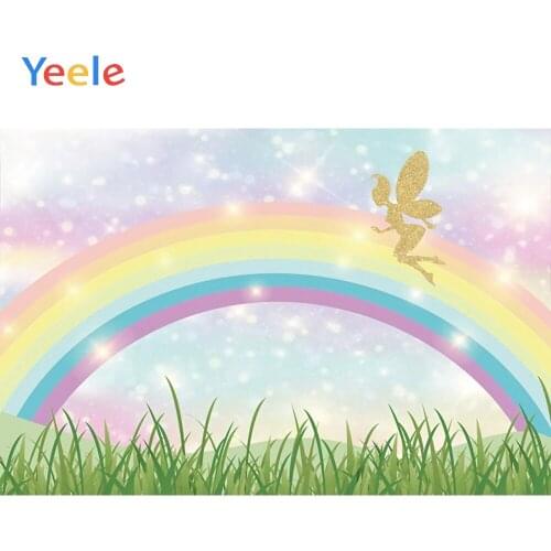 Gold Angel Rain Bow Glitter Sky Grass Baby Shower Birthday Backdrop Photography Custom Photographic Background For Photo Studio