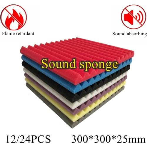 12/24PCS 300x300x25mm Flame Retardant Studio Acoustic Foam Soundproof Foam Sound Absorption Treatment Panel Protective Sponge