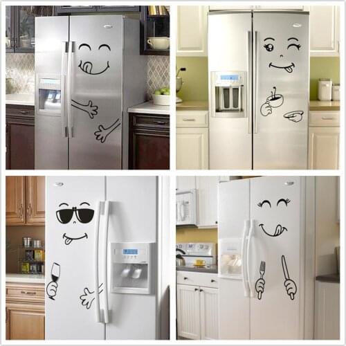 1 PC Fridge Sticker Cute Stickers For Refrigerator Fridge Happy Delicious Face Kitchen Fridge Stickers Art Removable DIY Decor
