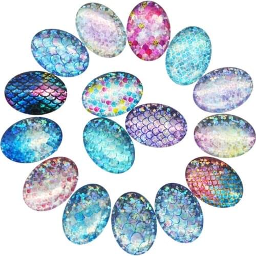 10pcs Mixed Glass Mermaid Sequins Scale Cabochon Cameo For Charms Pendant DIY Making Accessory Setting Earring Bracelet Jewelry