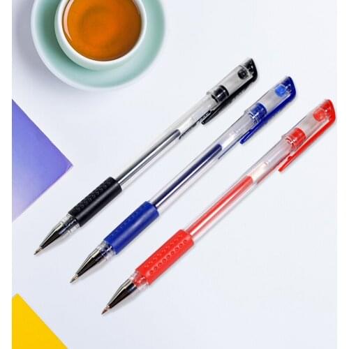 Hot BAOKE 12pcs 0.5mm Gel Pen School Pen Refill High Capacity Black Red Blue Ink Pens Writing Stationery Office School Supplies