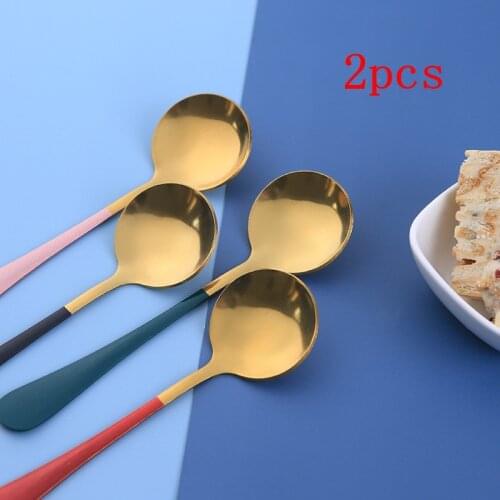 2pcs Stainless Steel Dessert Spoon New 4 Colors Tableware Set Optional Honey Ice Cream Spoon Household Dinnerware Accessories