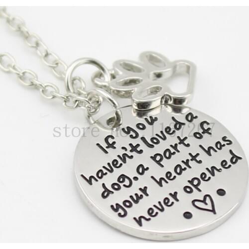 2015 Pet jewelry"if you haven't loved a dog ,a part of your heart has never opened" Necklace Dog Cat Memorial Paw Print Jewelry