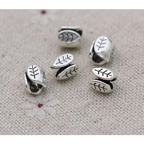 30pcs/lot Antique Silver Plated Leaf Loose Spacer Beads for Jewelry Making Bracelet DIY Findings 7mm