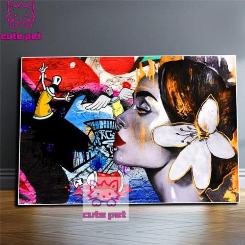 Full Square round Diamond Painting Pumping street art graffiti woman flower Portrait Diamond Embroidery sale Mosaic Home Decor