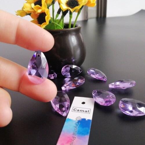 Camal 10Pcs 22mm Light Purple Teardrop K9 Crystal Beads Chandelier Pendant Prisms Part Lamp Jewellery Making Hanging Home Decor