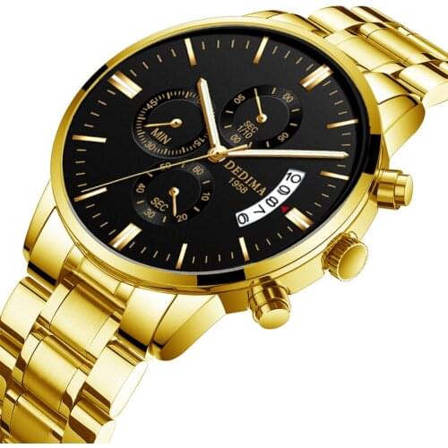 DEDIMA Watch Men Top Luxury Brand Gold Sport Waterproof Quartz Watches Mens Chronograph Date Male Clock relogios masculino