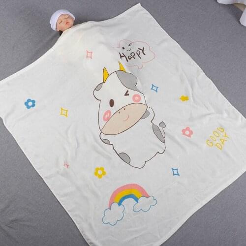 Double-Layer Bamboo Fiber Baby Blanket Soft And Breathable Baby Blanket Cartoon Print Children Bath Towel