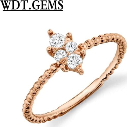 10K White Gold Round Cut Diamond Marquise Shape Ring Solitaire Beaded Shank